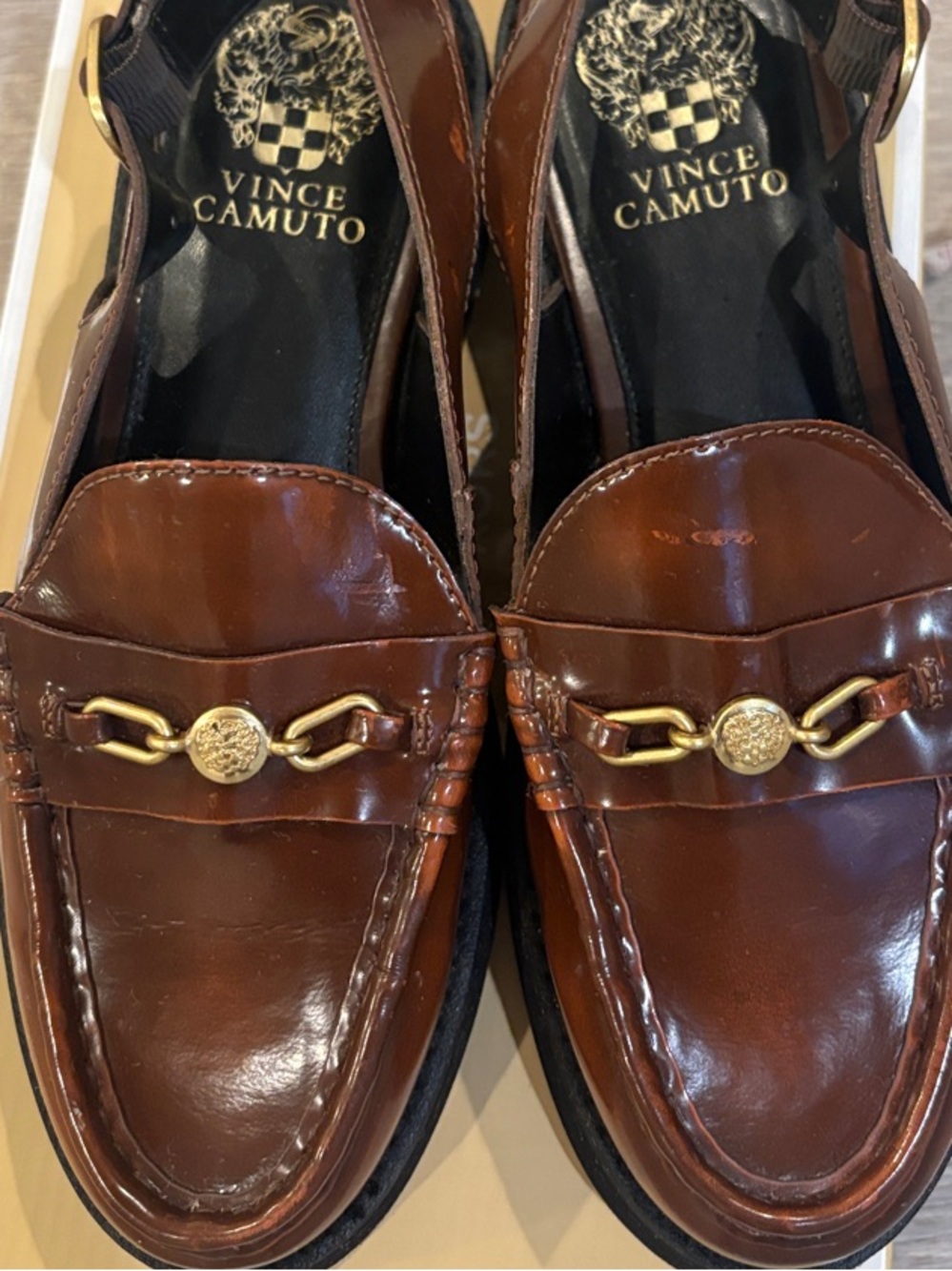 Vince Camuto Men's Brown Leather Loafer with Gold Chain Accent